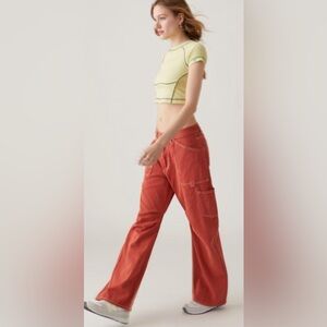 Lioness High Rise Cargo Pants Orange  Baggy Wide Leg. S tall